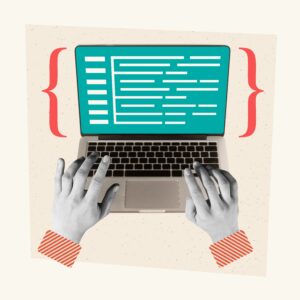 Typing on a laptop